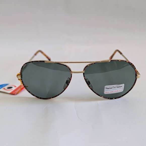 NWT Vintage 90's Classic Aviator Metal Polarized Sunglasses (Gold. Tortuga) - Picture 1 of 5